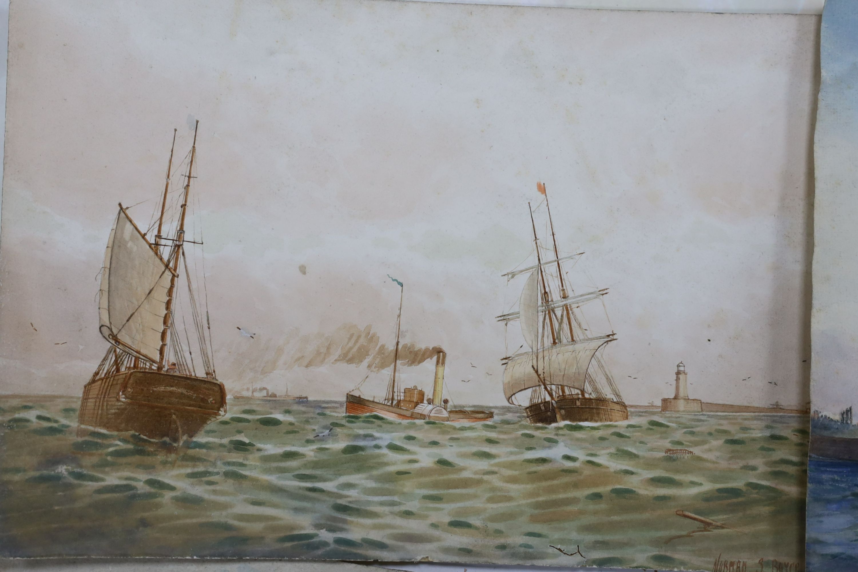 Norman Septimus Boyce (1895-1962), six watercolours, Shipping off the coast, signed, largest 26 x 39cm, unframed